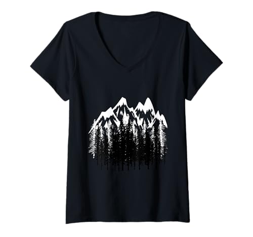 Damen Wald wandern Berg Natur Naturliebhaber Nadelwald Fichte Baum T-Shirt mit V-Ausschnitt Damen Wald wandern Berg Natur Naturliebhaber Nadelwald Fichte Baum T-Shirt mit V-Ausschnitt von Geschenkideen Wald Wander Natur camping Geschenke