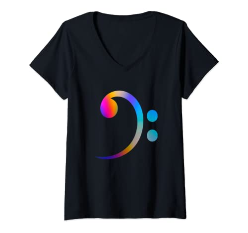 Damen Regenbogen Bass-Schlüssel - Bassisten Bands Orchester T-Shirt mit V-Ausschnitt von Geschenkideen für Bassisten