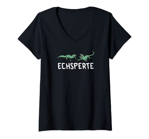 Damen Echsperte Experte Echse Eidechse Reptilien T-Shirt mit V-Ausschnitt Damen Echsperte Experte Echse Eidechse Reptilien T-Shirt mit V-Ausschnitt von Geschenkideen für Fans von Reptilien