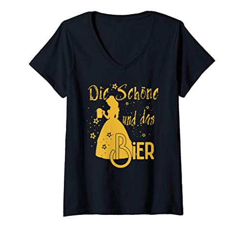 Damen Die Schöne und das Bier Design für lustige feiernde Frauen T-Shirt mit V-Ausschnitt Damen Die Schöne und das Bier Design für lustige feiernde Frauen T-Shirt mit V-Ausschnitt von Geschenkideen für Frauen, die gern Bier trinken