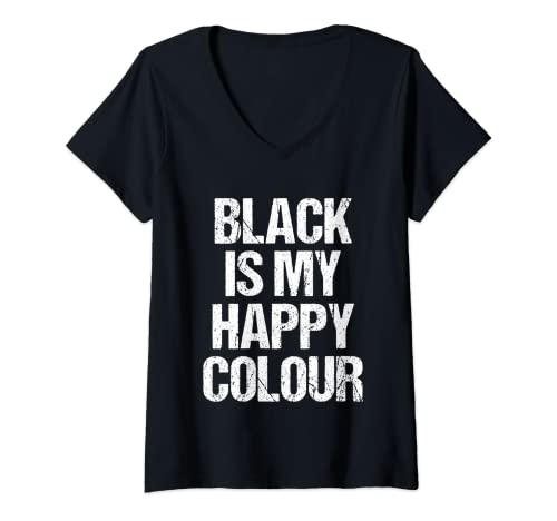 Damen Black Is My Happy Colour T-Shirt mit V-Ausschnitt Damen Black Is My Happy Colour T-Shirt mit V-Ausschnitt von Geschenkideen für Gothics und Emos