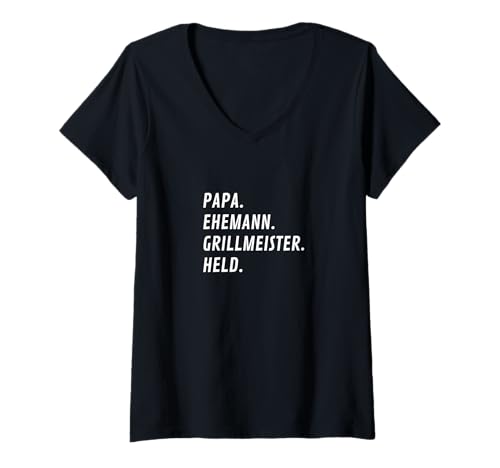 Damen Papa Ehemann Grillmeister Held Weiß Retro Look T-Shirt mit V-Ausschnitt von Geschenkideen für Männer & Väter