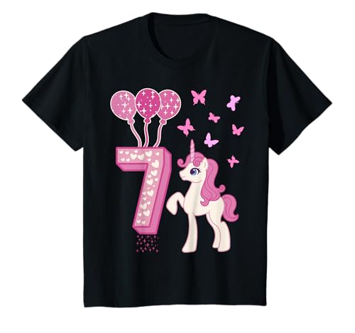 7. Geburtstag Mädchen Pferd 7 Jahre Einhorn Geburtstagsdeko T-Shirt von Geschenkideen & Deko für Mädchen zum Geburtstag