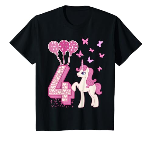 4 Geburtstag Mädchen Pferd 4 Jahre Einhorn Geburtstagsdeko T-Shirt von Geschenkideen & Deko für Mädchen zum Geburtstag