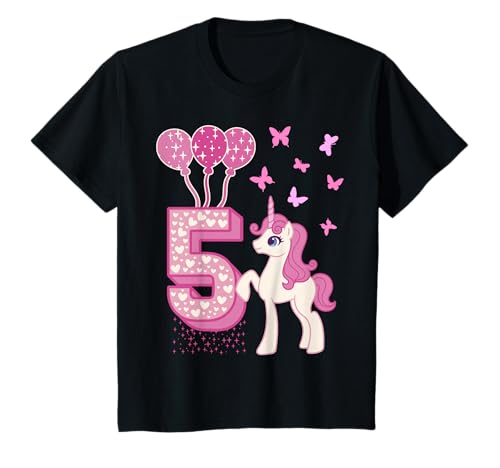 5 Geburtstag Mädchen Pferd 5 Jahre Einhorn Geburtstagsdeko T-Shirt von Geschenkideen & Deko für Mädchen zum Geburtstag
