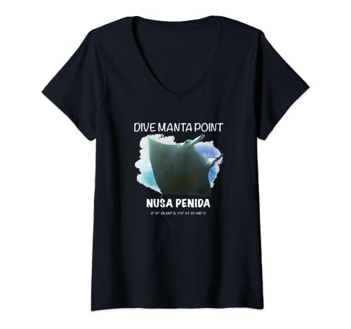 Damen Geschenkidee Tauchen Dive Manta Point Nusa Penida T-Shirt mit V-Ausschnitt Damen Geschenkidee Tauchen Dive Manta Point Nusa Penida T-Shirt mit V-Ausschnitt von Geschenkideen von Tauchern für Taucher