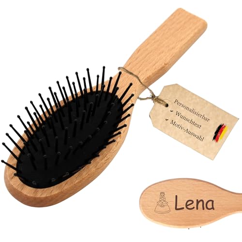 Haarbürste Kinder - personalisiert mit Name + Motiv - Holzbürste mit Gravur - Kunststoffpins für Mädchen und Jungen, kämmen ohne ziepen, antistatisch und vegan von Geschenkissimo