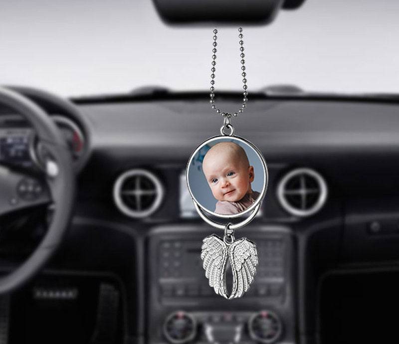 Auto Schutzengel Für Den Autospiegel, Aus Metall , Anhänger Mit Deinem Foto Personalisiert von GeschenkmeisterShop