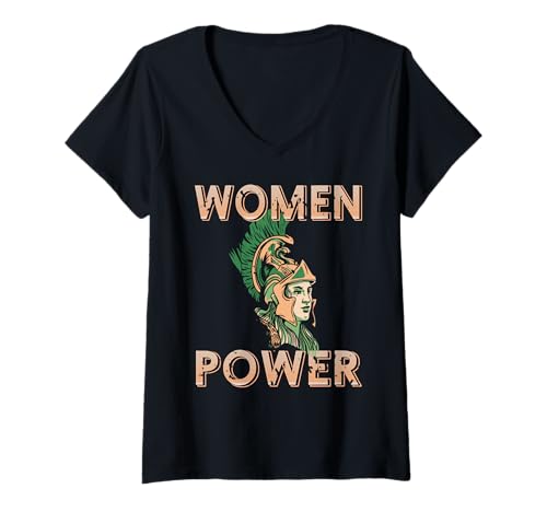 Damen Frauenkraft Kriegerin Mythos Athena Heldin T-Shirt mit V-Ausschnitt Damen Frauenkraft Kriegerin Mythos Athena Heldin T-Shirt mit V-Ausschnitt von Geschichte Stärke Weibliche Legendenfans