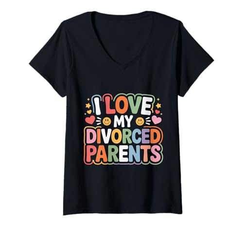 Damen I Love My Divorced Parents Kinderkinderdynamik - T-Shirt mit V-Ausschnitt Damen I Love My Divorced Parents Kinderkinderdynamik - T-Shirt mit V-Ausschnitt von Geschiedene Kid Life Familie lacht