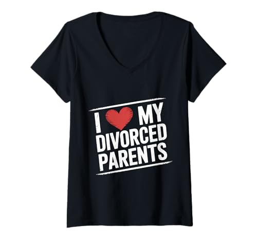 Damen I Love My Divorced Parents Kinderkinderdynamik - T-Shirt mit V-Ausschnitt Damen I Love My Divorced Parents Kinderkinderdynamik - T-Shirt mit V-Ausschnitt von Geschiedene Kid Life Familie lacht