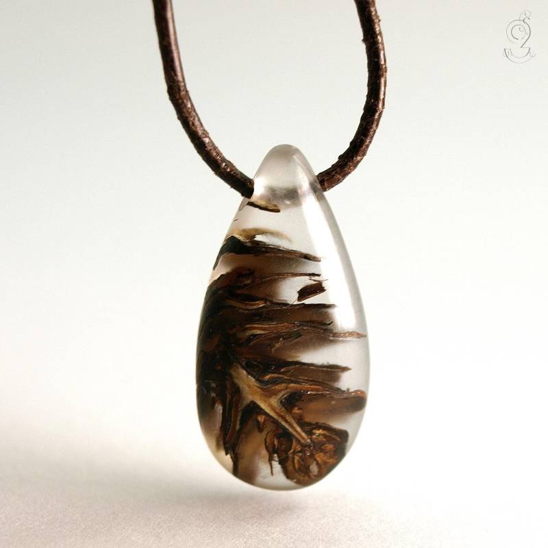 Einzigartiger Douglasienzapfen-Anhänger "Zapfenstreich" Mit Einem Echten Braunen Zapfen in Gefrostetem Gießharz Und Dunkelbraunem Lederband von GeschmeideUnterTeck