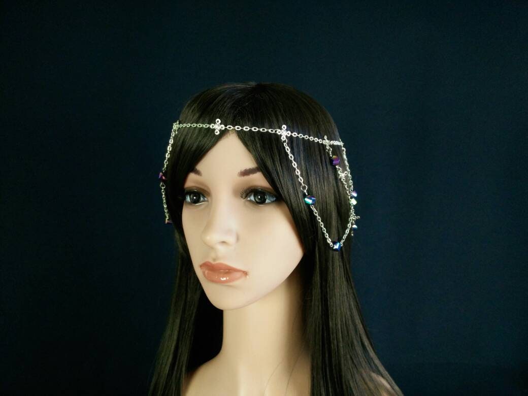Kopfschmuck "Nachtblume" ~ Floral Stirnkette Tiara Ornament Stirn Schmuck Mittelalter Fantasy Larp von Geschmeidetraum