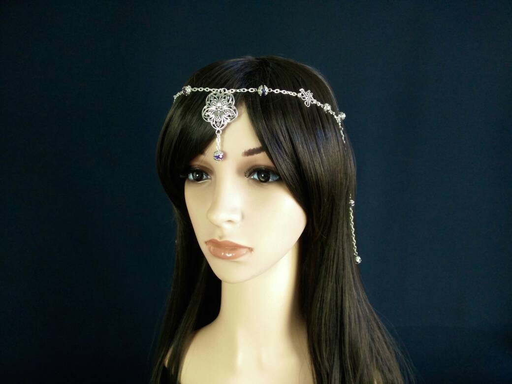 Stirnschmuck "Tänzerin" ~ Kopfschmuck, Stirnkette, Tiara, Floral, Perle, Mittelalter, Orientalisch, Larp, Gothik, Steampunk von Geschmeidetraum