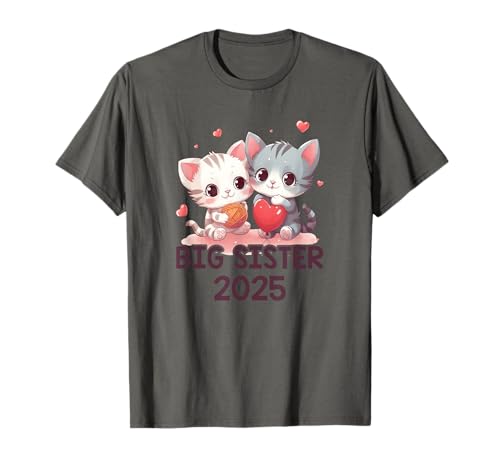 Big Sisters 2025 Kinder Katzen Geschwister Baby Katze T-Shirt Big Sisters 2025 Kinder Katzen Geschwister Baby Katze T-Shirt von Geschwister Baby Katzen mit Herz Luftballon