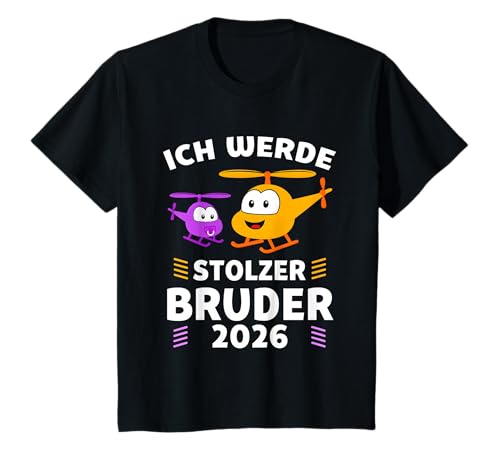 Kinder Ich werde stolzer Bruder 2026 – Helikopter Design T-Shirt von Geschwister Überraschung Baby 2026