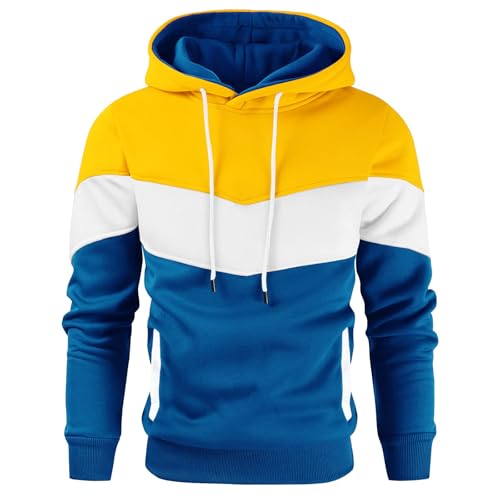 Gesean Herren Kapuzenpullover Langarm Gelb Blau von Gesean