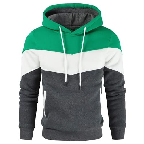 Gesean Herren Neuheit Farbblock Pullover Fleece Hoodie Langarm Casual Sweatshirt mit Tasche, Grün Dunkelgrau, Medium von Gesean