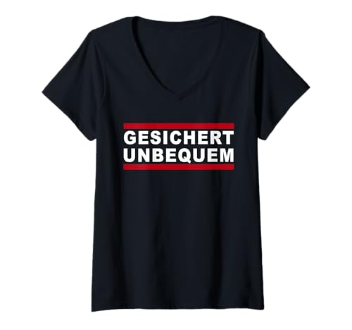 Damen Gesichert Unbequem Statement T-Shirt mit V-Ausschnitt von Gesichert Unbequem Statement Parodie Ironie Funny