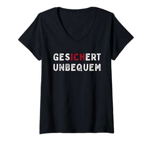 Damen Gesichert Unbequem Statement Parodie Meme T-Shirt mit V-Ausschnitt von Gesichert Unbequem Statement