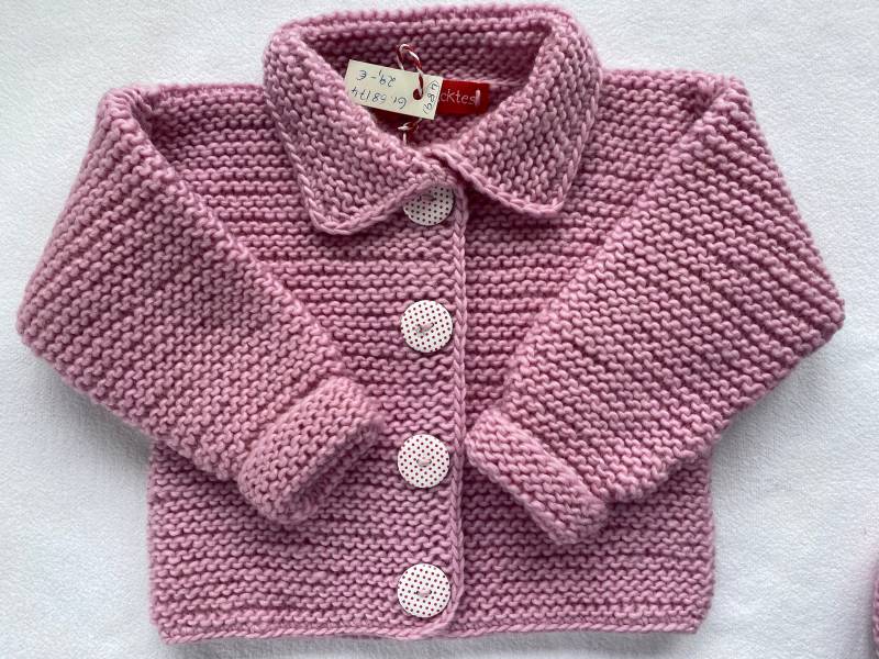 Babyset Gr. 68/74 in Rosa Bestehend Aus Jacke Und Mütze Reiner Weicher Schurwolle Kraus Rechts Handgestrickt von Gestricktes