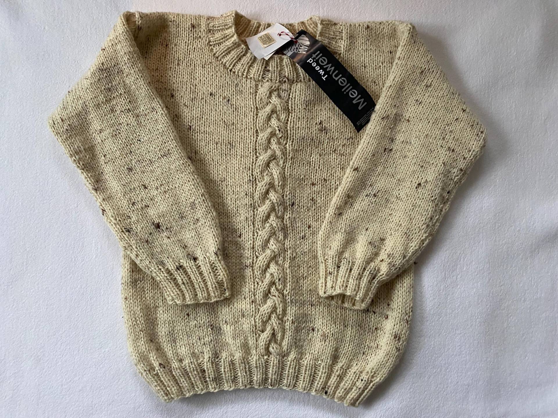 Gr.134/140 Kinderpullover in Tweed Aus Strapazierfähiger Wolle Handgestrickt von Gestricktes