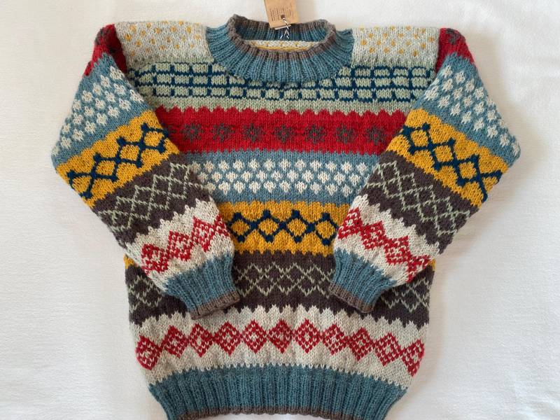 Kinderpullover Gr. 134/140 in Bunt Aus Reiner Schurwolle Mit Alpaka Handgestrickt von Gestricktes