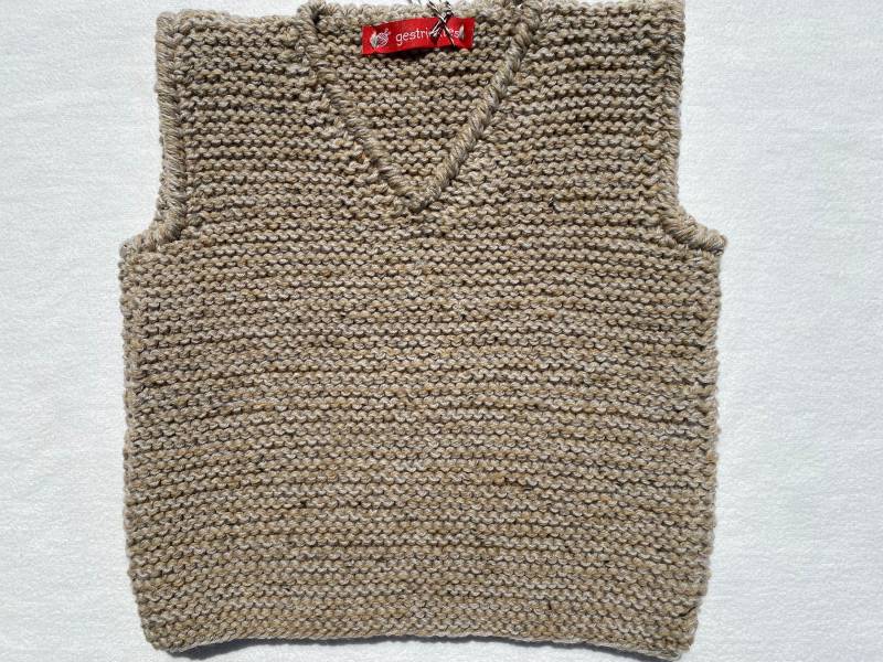 Pullunder Gr. 86/92 in Beige Aus Tweedwolle Kraus Rechts Handgestrickt von Gestricktes