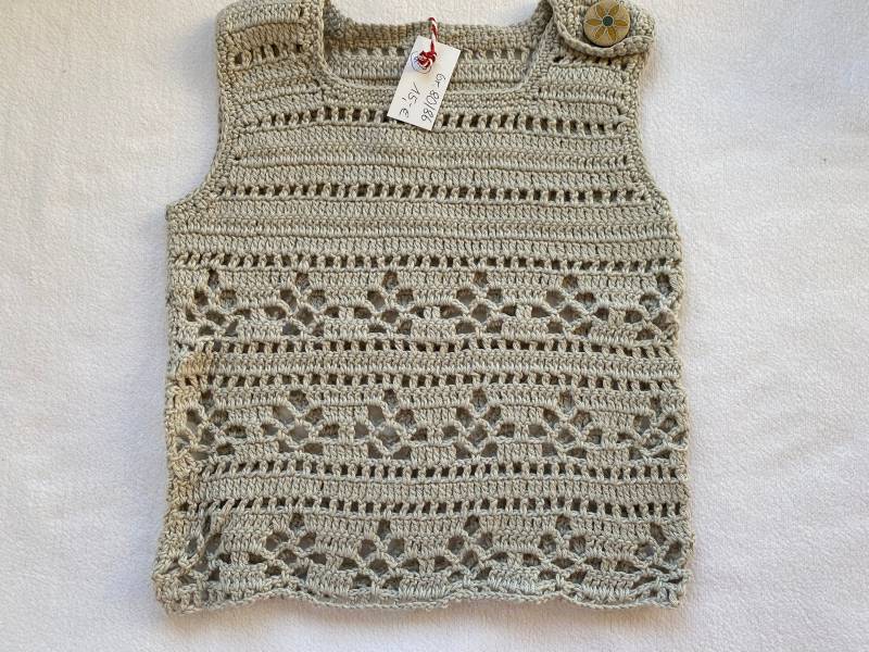 Sommertop Gr.80/86 Aus Baumwolle Mit Leinen in Der Farbe Kid Handgehäkelt von Gestricktes