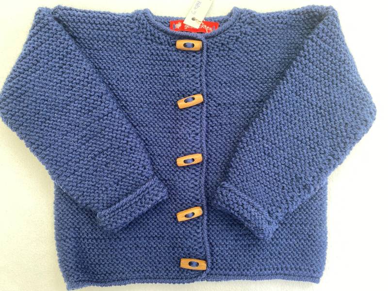 Strickjacke Gr. 92/98 in Marineblau Aus Strapazierfähigem Garn Kraus Rechts Handgestrickt von Gestricktes