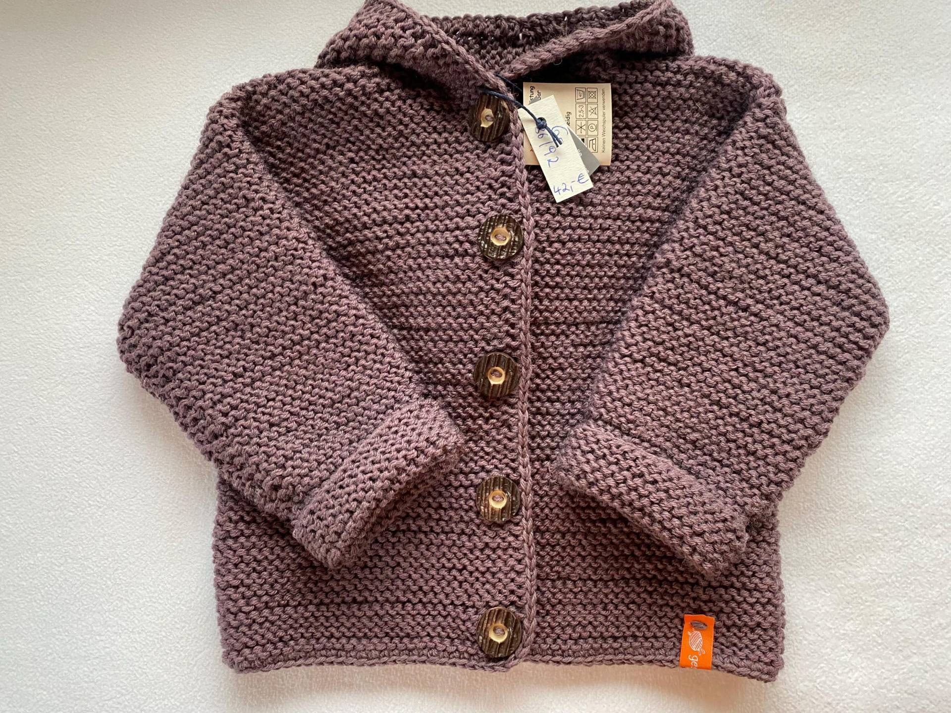 Zwergenjacke Gr. 86/92 in Mauve Aus Strapazierfähiger Wolle Kraus Rechts Handgestrickt von Gestricktes