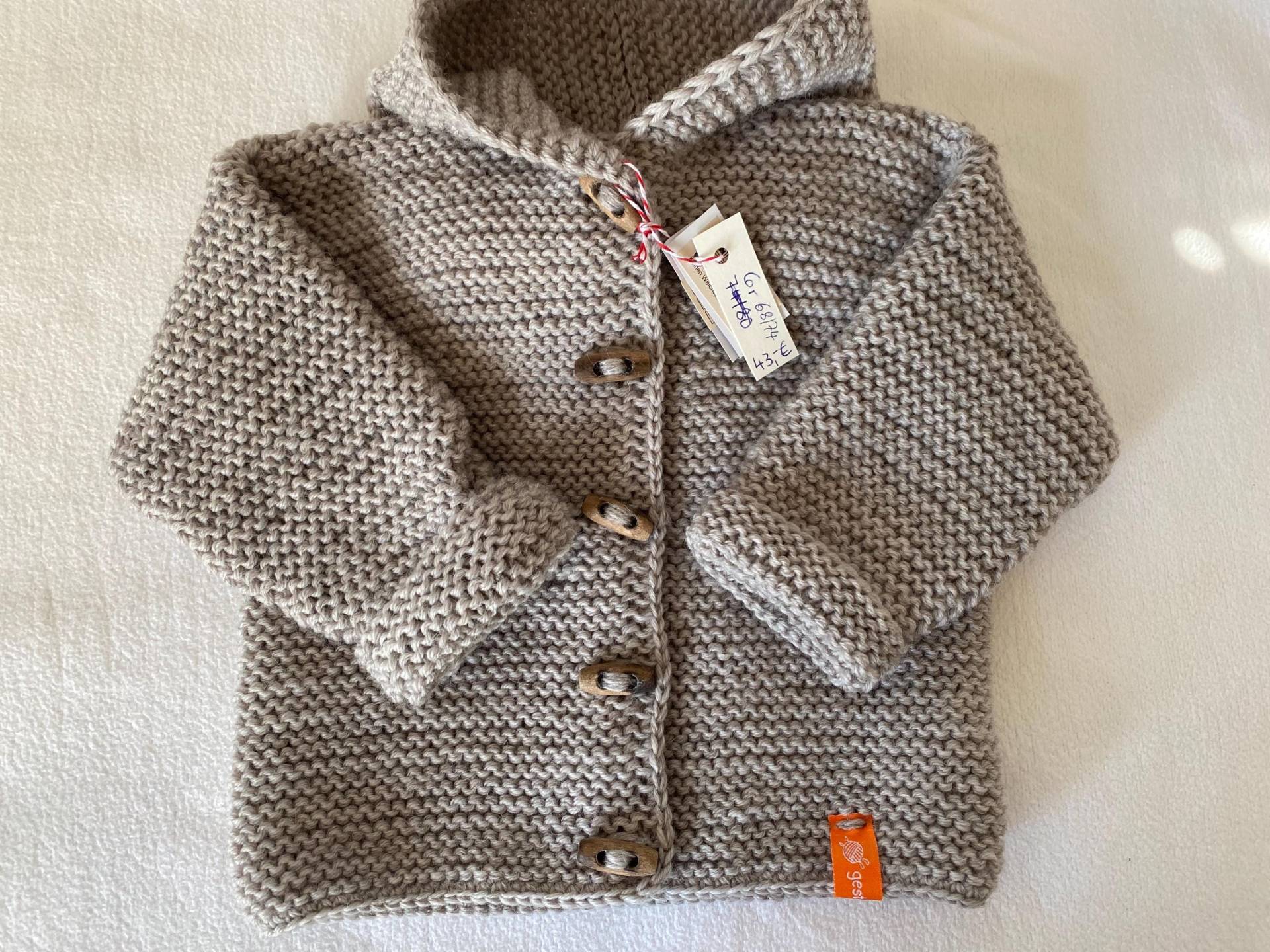 Zwergenjacke Gr.68/74 in Beigemelange Aus Strapazierfähiger Wolle Kraus Rechts Handgestrickt von Gestricktes