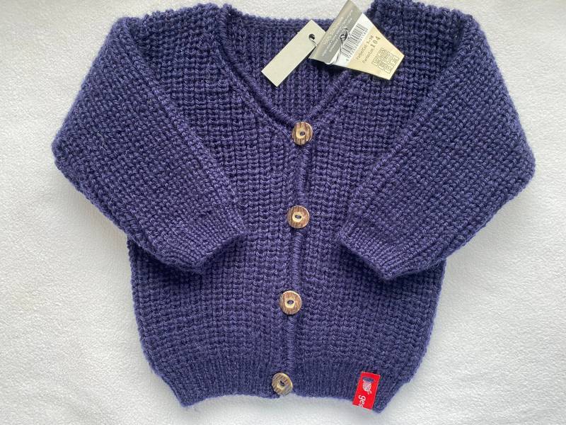 strickcardigan Gr. 74/80 in Dunkelblau Aus Reiner Schurwolle Im Halbpatentmuster Handgestrickt von Gestricktes