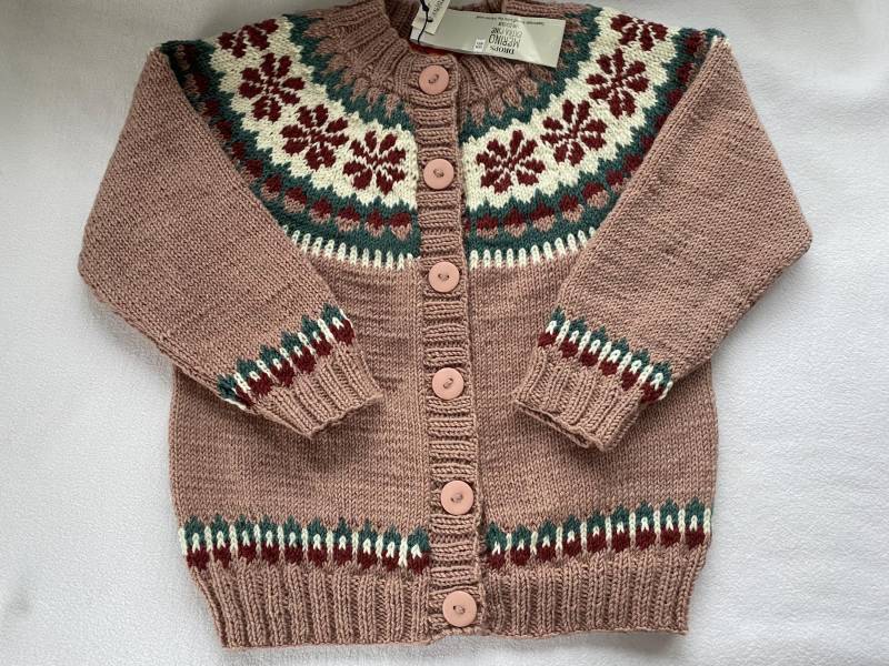 strickjacke Gr. 116/122 in Altrosa Mit Norwegerpasse Aus Reiner Merinowolle Handgestrickt von Gestricktes
