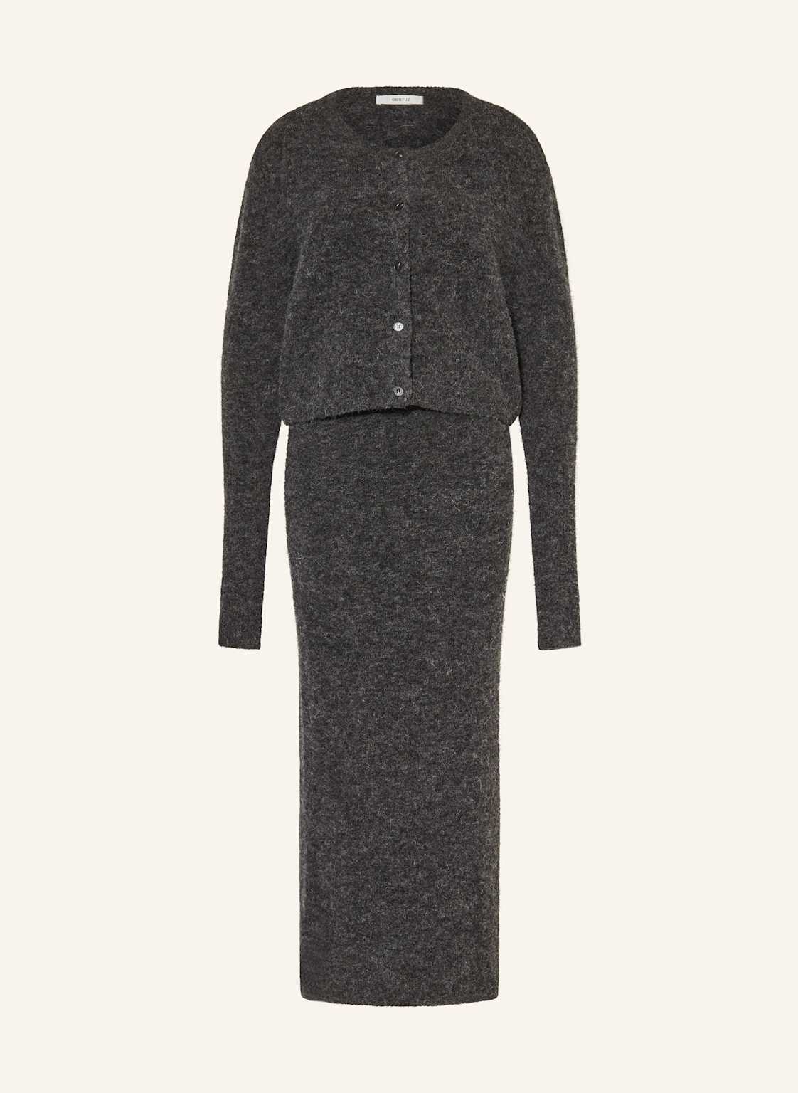 Gestuz Set Gzalpha: Strickkleid Und Strickjacke Mit Alpaka grau von Gestuz
