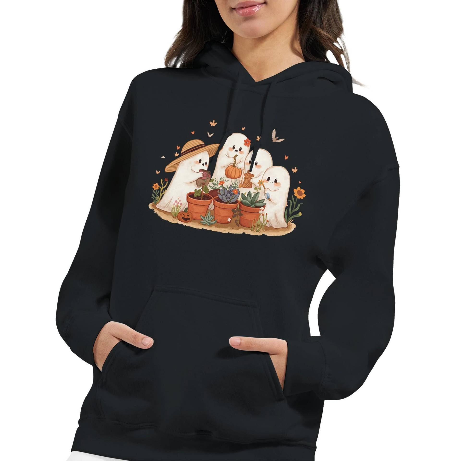 Cute Ghost Garden Hoodie - Cozy Halloween Sweatshirt Für Pflanzen- & Geisterliebhaber, Herbst Garten Design, Unisex Oversized von GesundausderErde