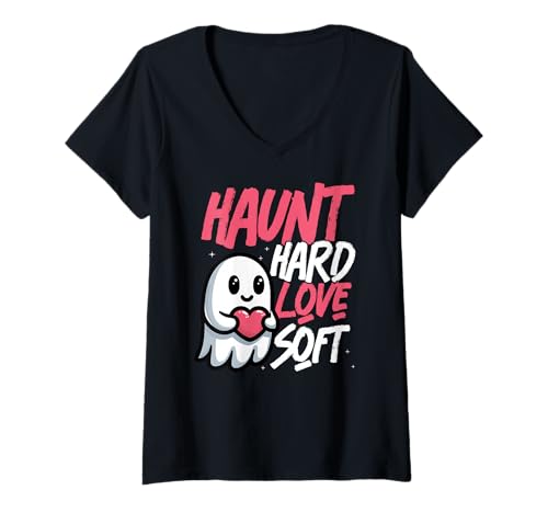 Damen Verfolgen Harte Liebe Weicher Süßer Geister Kawaii Halloween T-Shirt mit V-Ausschnitt Damen Verfolgen Harte Liebe Weicher Süßer Geister Kawaii Halloween T-Shirt mit V-Ausschnitt von Gesunde Gruselige Ghost Kawaii Halloween Liebe