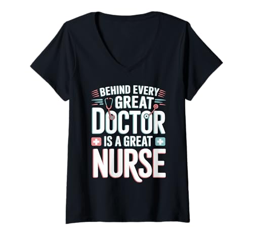 Damen Hinter Jedem Großen Arzt Ist Eine Große Krankenschwester T-Shirt mit V-Ausschnitt Damen Hinter Jedem Großen Arzt Ist Eine Große Krankenschwester T-Shirt mit V-Ausschnitt von Gesundheit Pflege Dankbarkeit Respekt