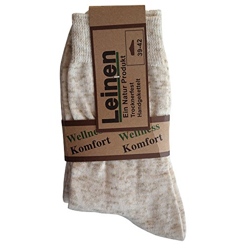 6 Paar Natur Leinen Baumwolle Socken ohne Naht, Natur, 39/42 von Gesundheitsstrumpf