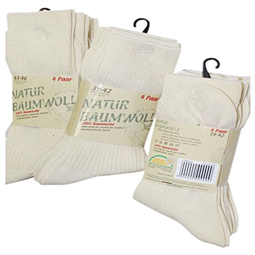 8 Paar Natur Bio 100 % Baumwolle Socken ohne Naht Kochfest, 35/38, Natur von Gesundheitsstrumpf