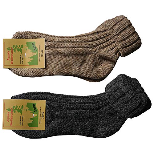 Gesundheitsstrumpf 2 Paar Sehr Warme weiche Umschlag Socken mit Alpaka Wolle Bettsocken (39-42, Grau-Braun-Mix) von Strumpfversand pfaff