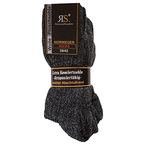 Gesundheitsstrumpf 6 Paar Norweger Socken ohne Gummi Diabetikersocken Wolle Ohne Gummizug Plüschsohle (39-42, Anthrazit) von Gesundheitsstrumpf