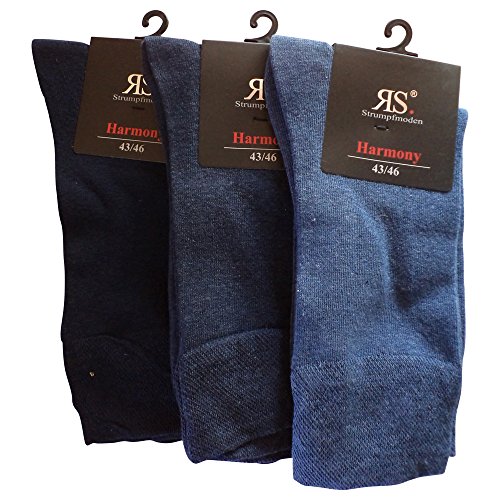 Gesundheitsstrumpf 6 Paar Socken Pia RS Harmony Socken ohne Naht Softrand Schwarz Grau Blau Weiß (43-46, Blau-töne) von Gesundheitsstrumpf