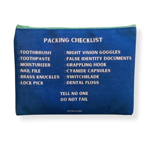 Get Bullish Secret Agent Packing Checklist Canvas Zipper Pouch 24,1 x 17,8 cm | Kosmetiktasche oder Federmäppchen von Get Bullish