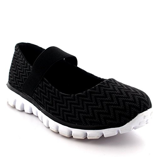 Womens Running Walking Shock Absorbing Sports Performance Shoes Gym Mary Jane Trainers - Black/White - UK4/EU37 - BS0058 von Get Fit