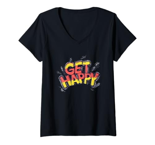 Damen Holen Sie sich Happy Speech für einen freudigen Schub T-Shirt mit V-Ausschnitt Damen Holen Sie sich Happy Speech für einen freudigen Schub T-Shirt mit V-Ausschnitt von Get Happy Saying
