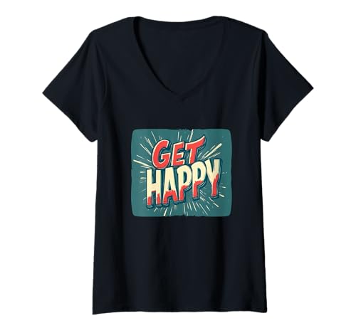 Damen Pretty Get Happy Emblem für Sprachfans T-Shirt mit V-Ausschnitt Damen Pretty Get Happy Emblem für Sprachfans T-Shirt mit V-Ausschnitt von Get Happy Saying