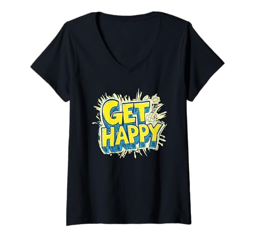 Damen Verbreiten Sie Freude mit dem Get Happy Speech Outfit T-Shirt mit V-Ausschnitt Damen Verbreiten Sie Freude mit dem Get Happy Speech Outfit T-Shirt mit V-Ausschnitt von Get Happy Saying