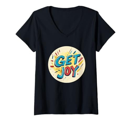 Damen Machen Sie Freude für einen Hellen und fröhlichen Look T-Shirt mit V-Ausschnitt Damen Machen Sie Freude für einen Hellen und fröhlichen Look T-Shirt mit V-Ausschnitt von Get Joy