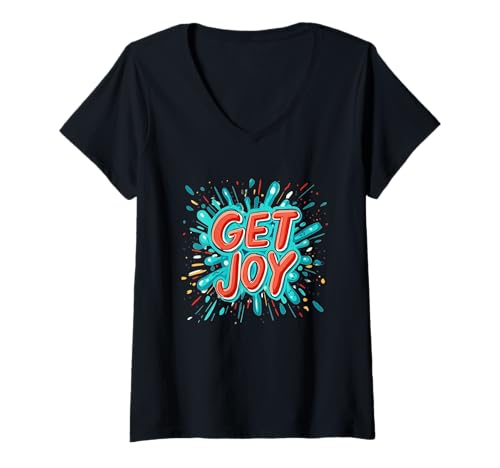 Damen Outfit mit dem Motto Splash Get Joy T-Shirt mit V-Ausschnitt von Get Joy